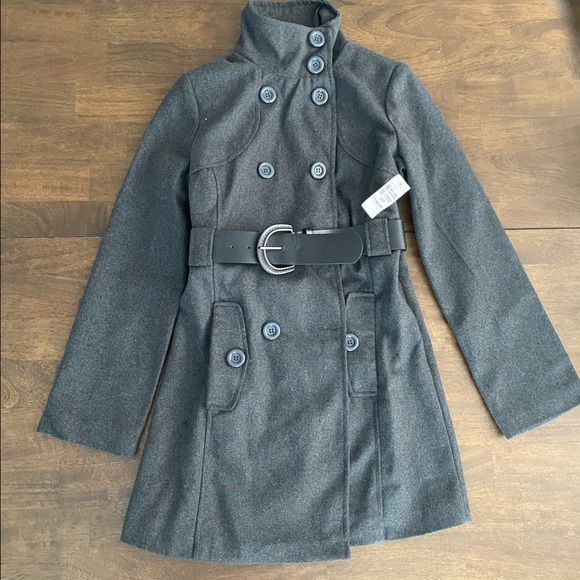 NEW LOOK Gray Winter Coat with Black Belt Buttoned - Picture 10 of 13
